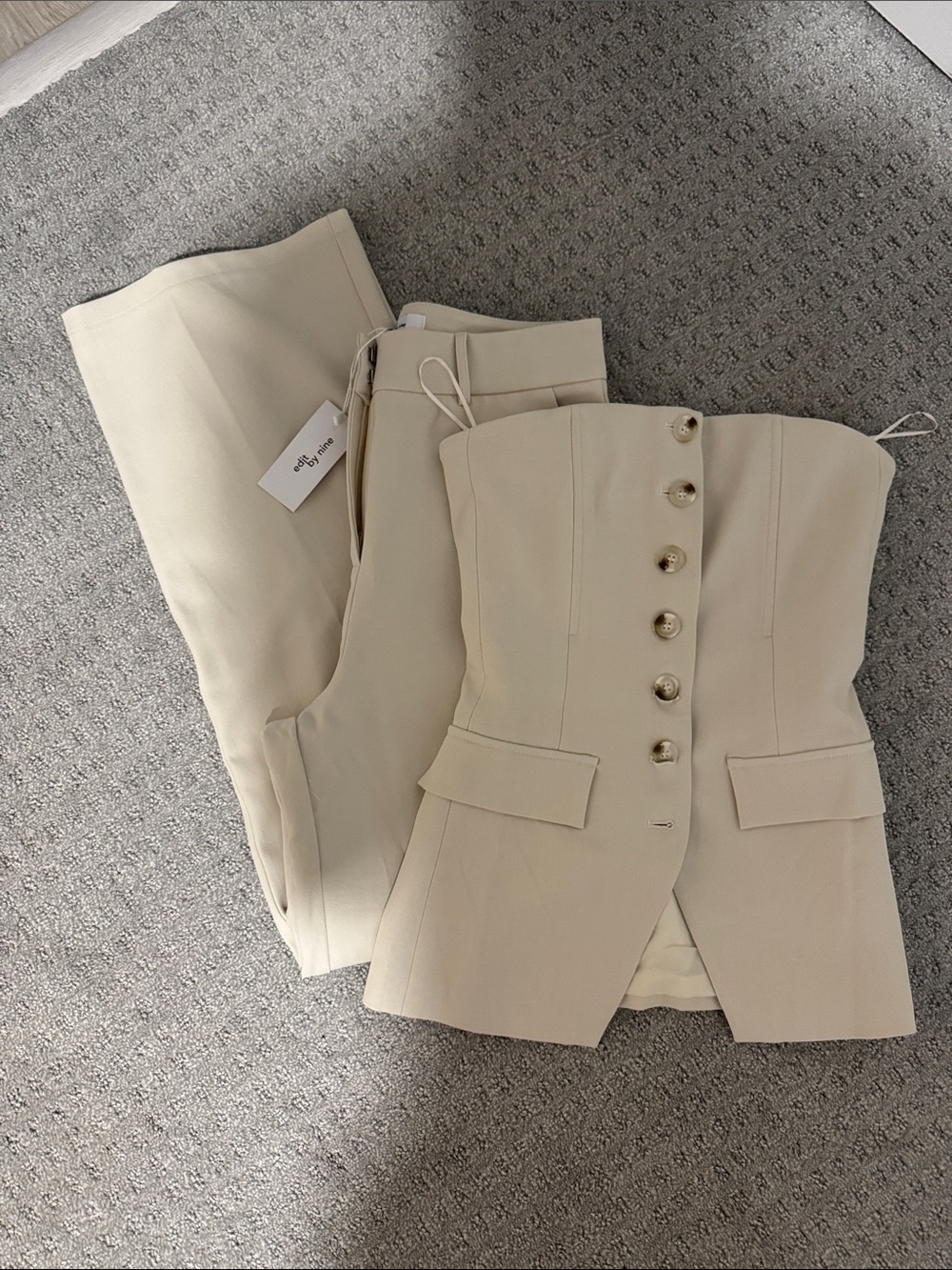 Cream Tailored Corset Vest & High-Waist Trousers Set